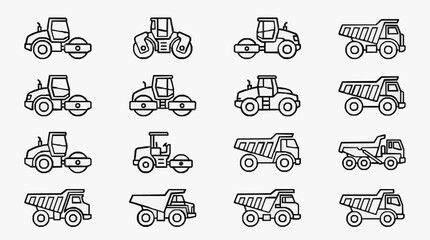 Modern Black and White Line Icons Set of Construction Machinery and Road Equipment with high quality professional line art symbols for modern creative design and digital branding projects © alya