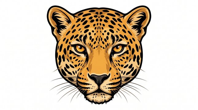 *Golden leopard head mascot. Sharp orange eyes, black spots, focused stare. Clean vector style on white background. Great for sports/esports logo.*