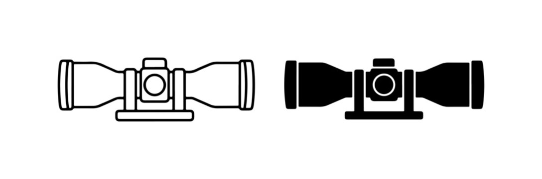 Rifle Scope Icons, Target Optics, Precision Aiming Tools, Hunting Gear, Vector Graphics
