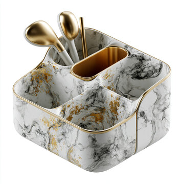 Elegant marble-inspired desktop organizer designed for 3D printing with multiple compartments and luxurious styling.
