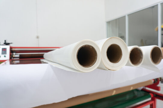 Paper Rolls and polyester fabric roll on Heat Press machine, Prepared for Industrial Printing sublimation Production Process
