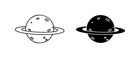 Planet Icons, Saturn Ringed Celestial Body Vector Art, Space Exploration Graphics © Arif