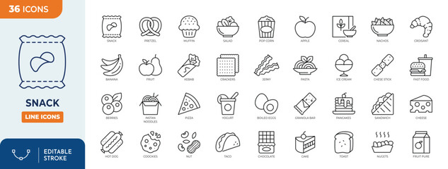 Naklejka na ściany i meble Snack line editable icon set. vector illustration