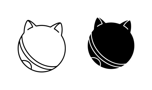 Cute Cat Head Icons, Black and White Vector Graphics, Simple Animal Face Symbols