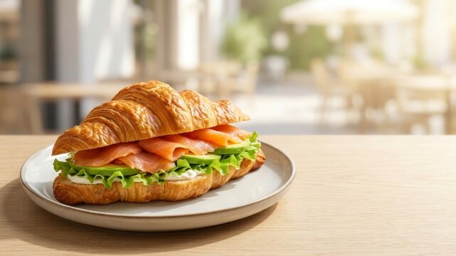 Smoked Salmon and Avocado Artisan Croissant Sandwich