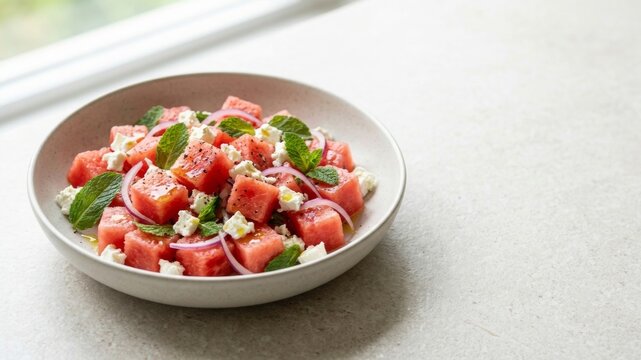 Fresh Watermelon Feta and Mint Summer Salad