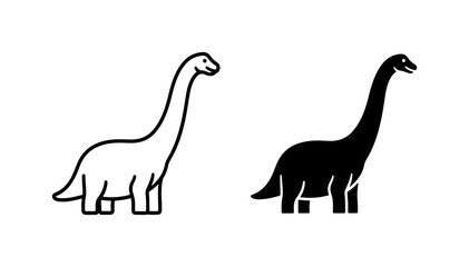 Dinosaur Icons, Brontosaurus Vector Graphics, Prehistoric Animal Silhouettes, Outline and Solid Fill © DesignHost