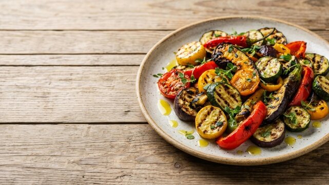 Rustic Charred Grilled Vegetables Platter with Fresh Herbs