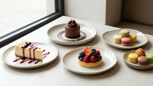 Premium Dessert Tasting Selection Macarons Cheesecake Mousse Tart