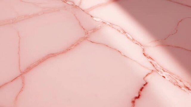 Abstract luxurious pink marble texture background with deep red veining, illuminated by natural sunlight creating a strong diagonal shadow, ideal for design templates and high-end surfaces.