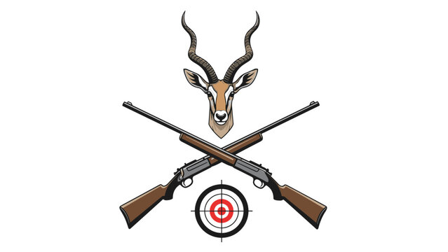 Hunting club emblem features an antelope head, crossed shotguns, and a shooting target on a white background.