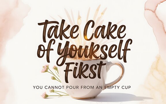 Warm Minimalist Self Care Quote Poster Watercolor Coffee Cup Design Illustration
