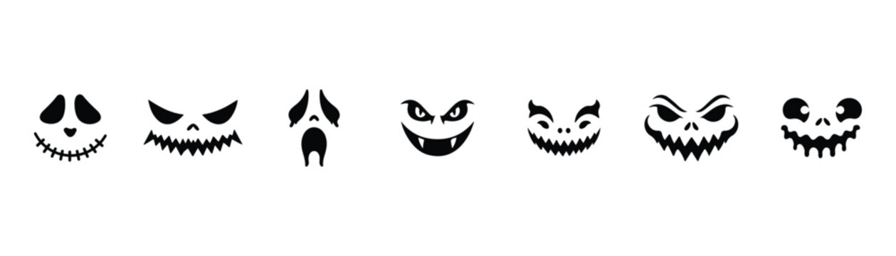 Halloween Monster Face Icon Set &ndash; Spooky Expressions and Creepy Character Collection, EPS 10
