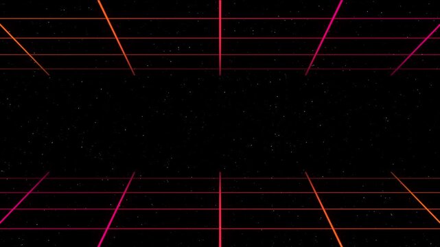 Retro neon grid animation with glitch effect. retro neon