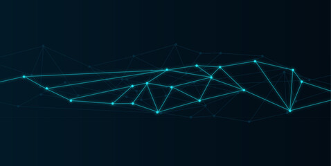 Abstract Glowing Technology Network Connection Background with Digital Polygon Mesh © alphabeticmind