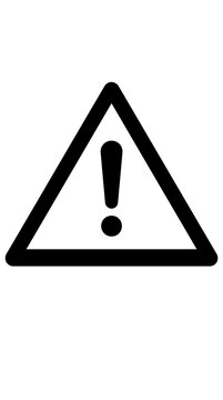 Black warning triangle symbol with exclamation mark on white background