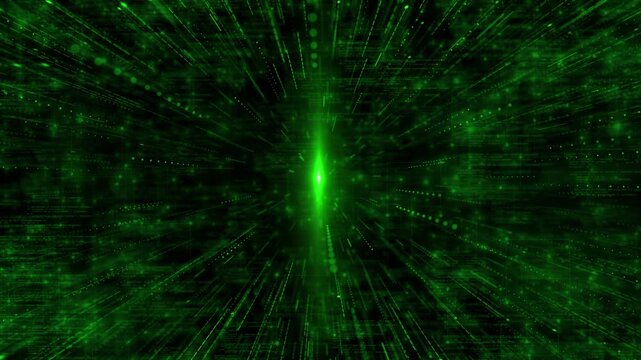 Matrix green digital portal visual code layers, glowing speed lines, and deep cyber technology space. Perfect for hacker videos, software intros, data transfer scenes, security promos, and overlays.