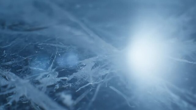Detailed Macro View of Abstract Cracked Frozen Ice Texture in Deep Blue Color, Symbolizing Extreme Cold, Winter, or Environmental Fragility.