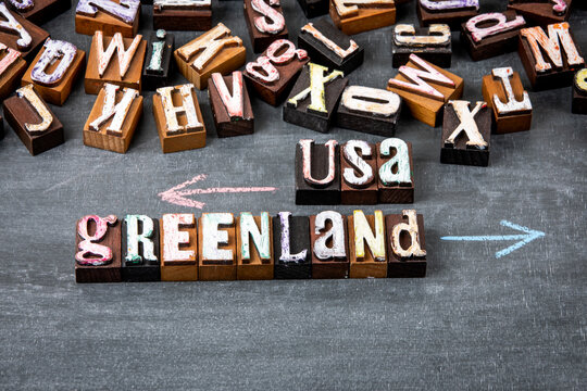 USA and Greenland Wooden Letters Illustrate Competing Directions in Arctic Geopolitics