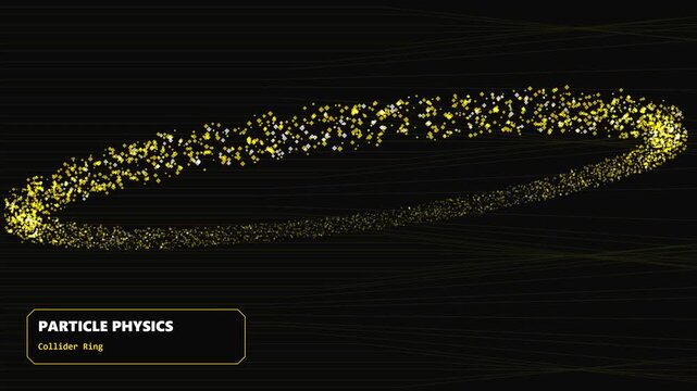 Gold particle physics collider ring rotating in deep space for scientific research and energy technology study