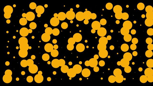 Gold polka dots arranged in symmetrical circular patterns creating a rhythmic flow across a wide frame