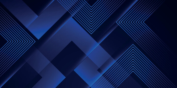 Abstract techno background with geometric layers and glowing arrow style line decoration. Futuristic design with blue noen striped pattern and modern element cutout effect. VOL. 3