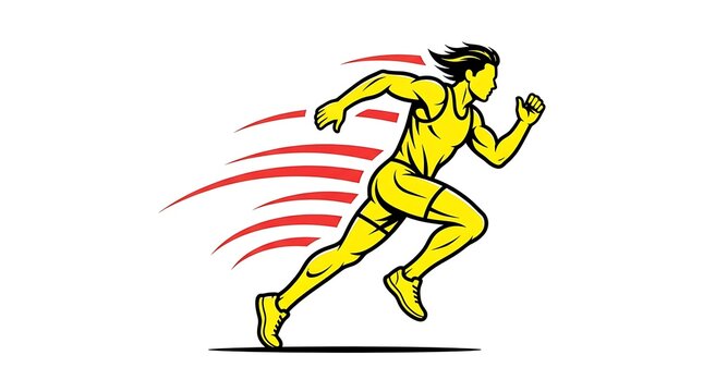 Female athlete sprinting in dynamic motion. Fast runner accelerating with speed lines for sports energy.