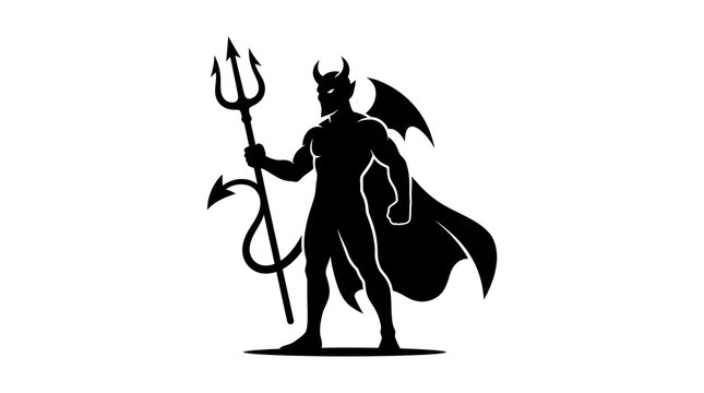 Black silhouette of a devil holding a trident