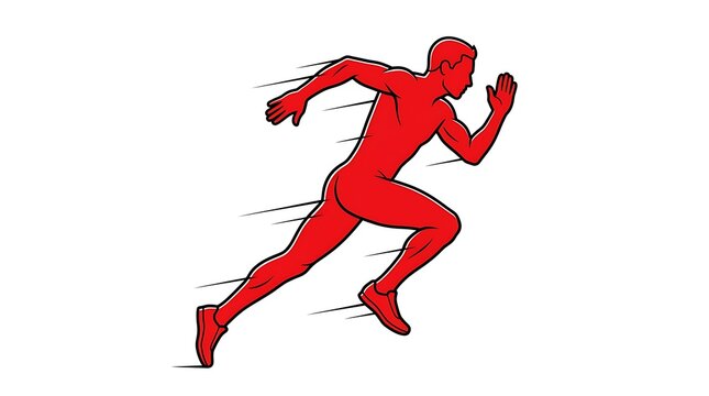 Dynamic male runner sprinting in motion. Fast athlete performing speed training with powerful stride technique.