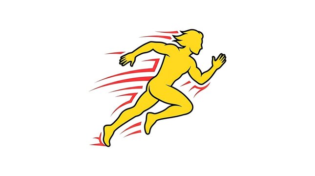 Dynamic 3D runner sprinting in motion. Yellow animated character with speed lines for fast movement effect.