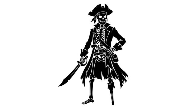 Black silhouette of a skeleton pirate holding a sword