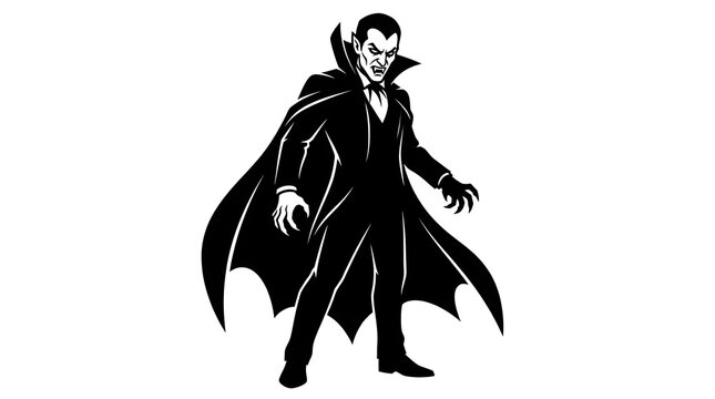 Scary vampire man standing in a black cape