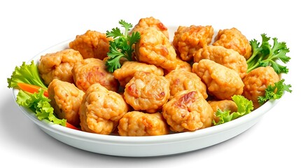 Fototapeta premium Karaage platter prepared for a restaurant menu, isolated on transparent background, well-lit with clear food styling and shadows