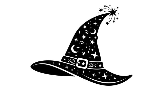 Black wizard hat with stars and moon pattern