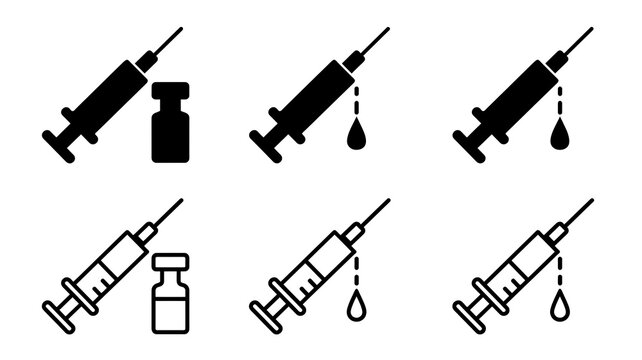 Set of syringe and vaccine vial icons, medical injection symbols, vector illustration isolated on white background