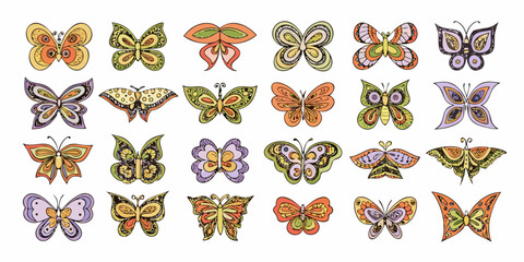 Hand Drawn Butterflies Collection Colorful Vector Illustration On White Background © Rupa