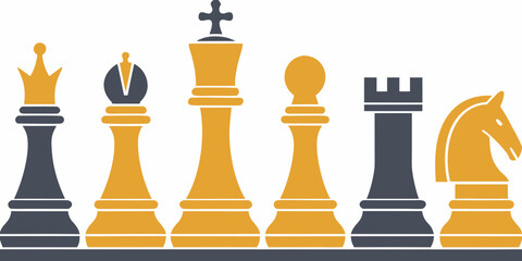 Chess Pieces Lineup Flat Vector Illustration With Gold And Gray Tones © Rupa
