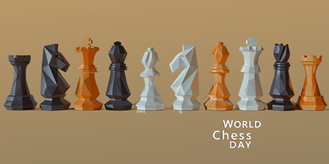 Geometric Chess Pieces Lineup A Modern 3d Rendered Arrangement © Rupa