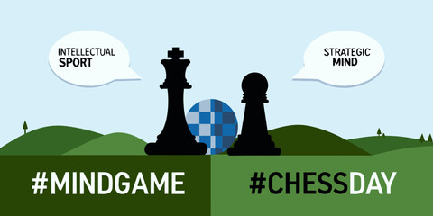 Chess Pieces With Sphere Vector Illustration For World Chess Day © Rupa