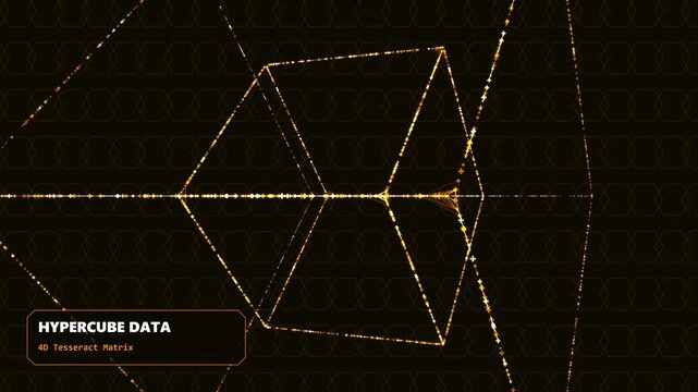 Golden Hypercube Data 4D Tesseract Matrix Visualizing Complex Geometric Information In A Technological Network Environment