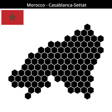 Map of Morocco region Casablanca-Settat in larger hexagonal shaped dots