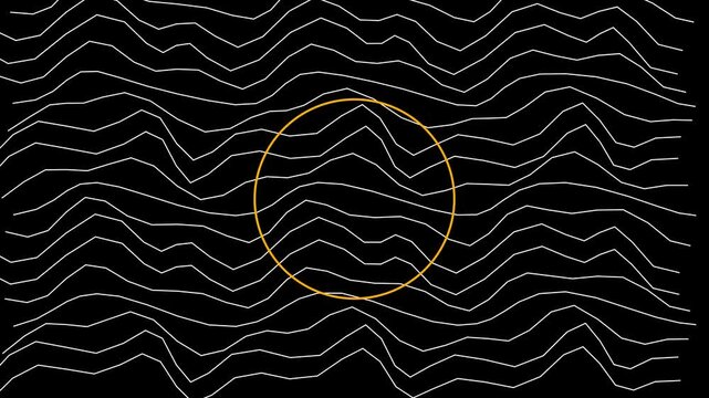 Golden ring overlaying pulsating white horizontal jagged sound wave lines on a dark obsidian surface