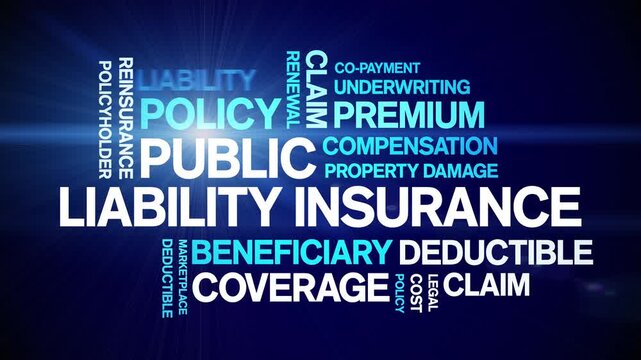 Public Liability insurance animated word cloud-text design animation tag kinetic typography seamless loop.