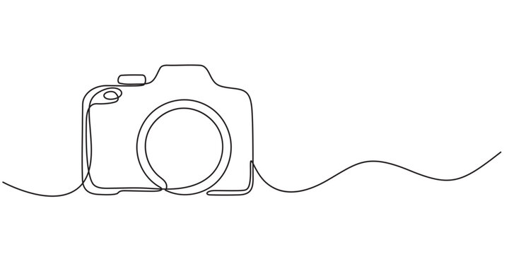 Continuous line art drawing of a vintage camera for photography and creative designs,Single line abstract instant camera. Continuous line drawing of instant photo camera for memorable moments. Retro