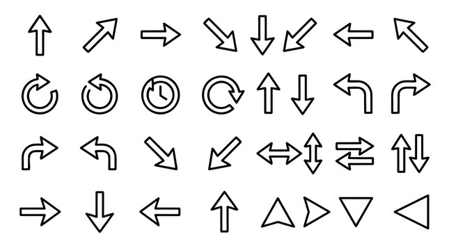 Collection of Outline Arrow Icons and Symbols for Navigation and Directional Cues