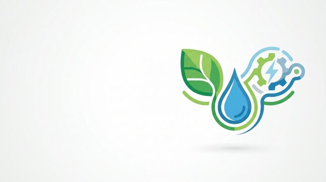 Sustainable energy icon with a water droplet and leaves and gears