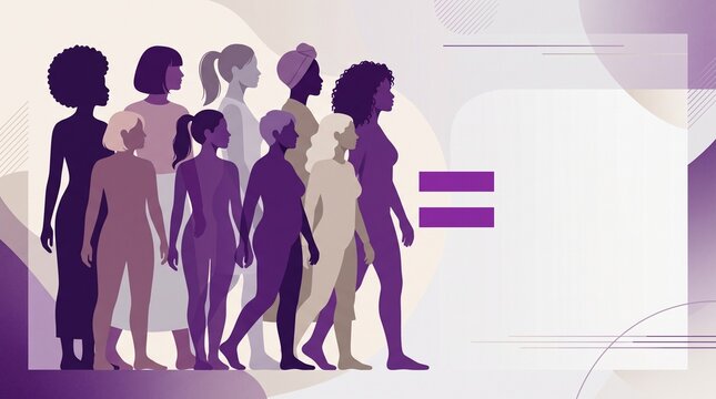 A diverse group of women of various ethnicities and ages standing together, symbolizing unity and equality