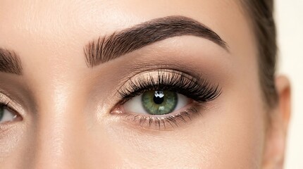 Fototapeta premium Macro Close Up of Woman Green Eye with Defined Eyebrow and Long Eyelashes