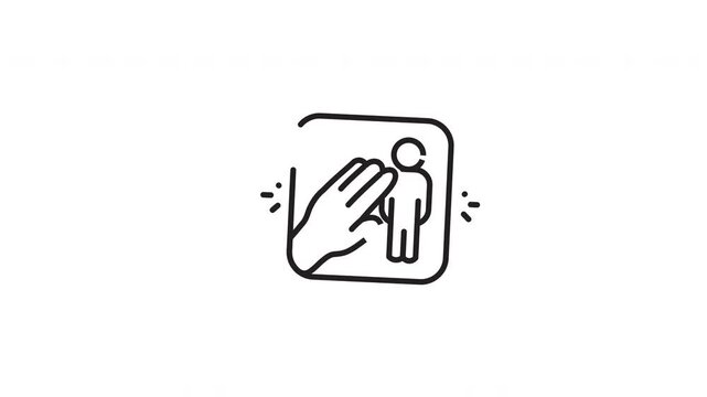 Square outline icon of a human figure hand touch gesture symbol design, suitable for web graphics and communication concepts.
