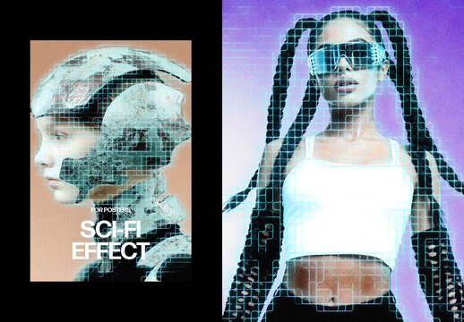 Vertical Sci-Fi Photo Effect For Poster And Print Design